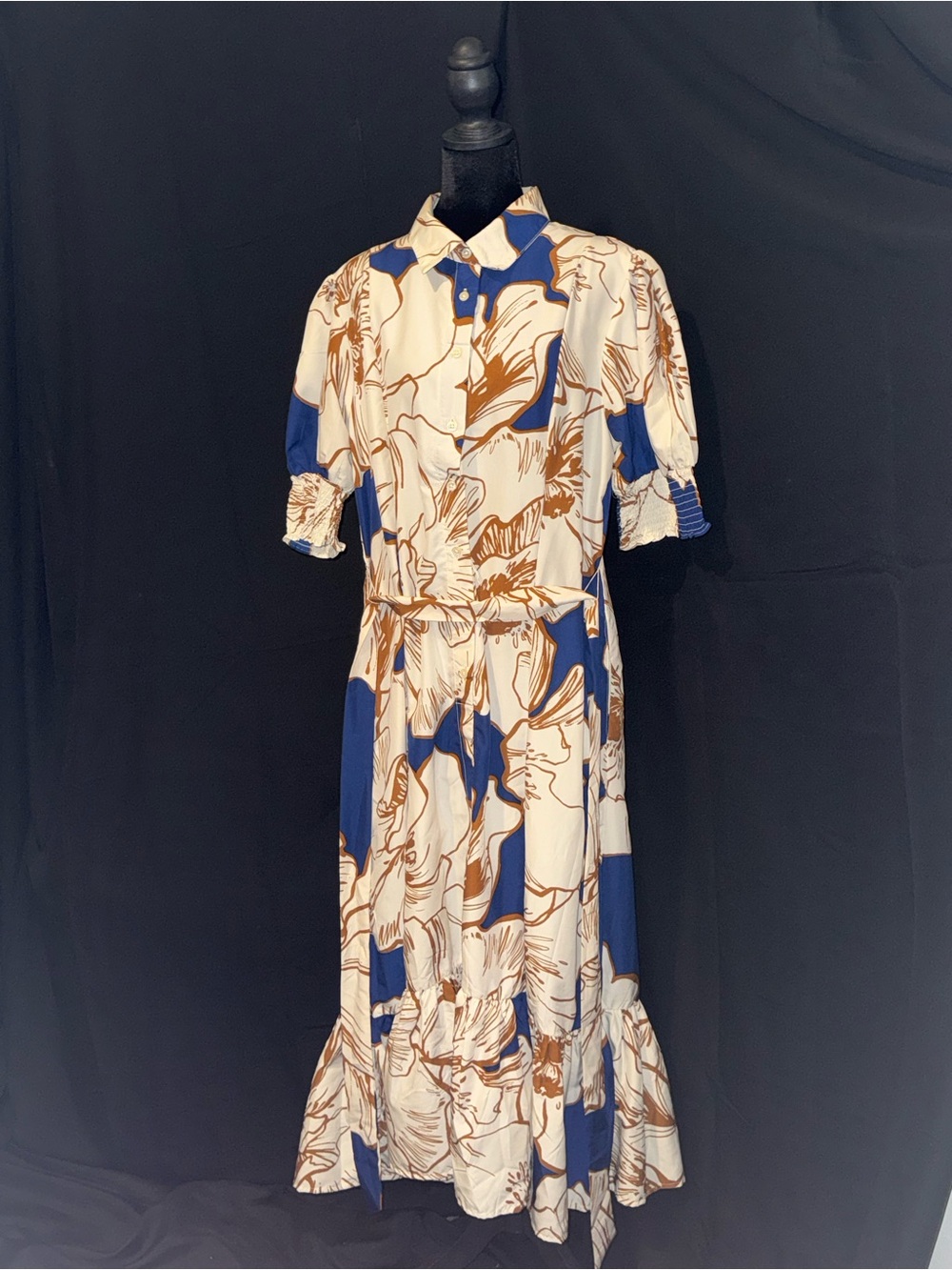 Cato Cream, Blue & Brown Floral Maxi Dress